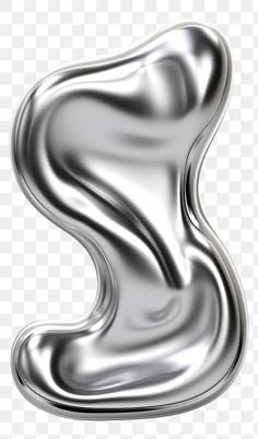 an abstract silver metal object on a transparent background, with the letter s in the center