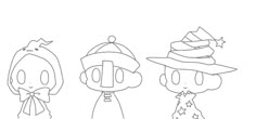 three cartoon characters with hats and stars on their heads