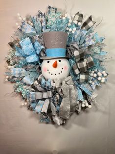 a snowman wreath is hanging on the wall