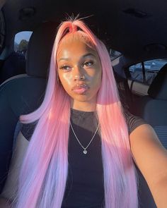 Colored Wigs Light Skin, Birthday Hairstyles Real Hair, Pink Wigs On Black Women, Light Pink Wig On Dark Skin, Pretty Wigs Black Women, Pink Hair Outfit Black Women, Light Pink Wigs For Black Women, Pink Sew In, Outfit With Pink Hair