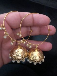 Elegant Handmade Gold Chandbalis, Brass Round Hoop Earrings For Party, Brass Hoop Earrings For Party, Bollywood Festive Hoop Earrings With Meenakari, Festive Bollywood Hoop Earrings With Meenakari, Bollywood Style Round Hoop Earrings With Meenakari, Bollywood Style Festive Hoop Earrings With Meenakari, Bollywood Latkan Earrings As Gift, Bollywood Style Heavy Hoop Earrings As Gift