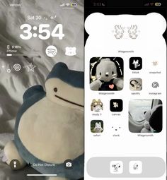 an image of someone's stuffed animal on their cell phone with the time displayed