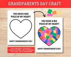 two greeting cards with the words, you have a big piece of my heart and happy grandparents