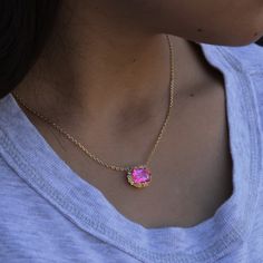 The Poppy Pink Topaz Necklace is a colorful pop of shimmer. The highlight is an antique cushion cut genuine Pink Topaz, perfectly complemented by sparkling citrine and white topaz accents. Its vintage floral design is an ode to classic beauty, with intricate prongs shaped like delicate leaves. Crafted in 14k Gold Vermeil, this piece is high quality and will hold up very well over time if it is cared for properly. Elevate your style with a ring that embodies both grace and grandeur. Length: Adjus Cushion Cut Crystal Jewelry Gift, Pink Cushion Cut Jewelry Gift, Cushion Cut Gemstone Jewelry For Gift, Cushion Cut Birthstone Jewelry Gift, Cushion Cut Birthstone Jewelry For Gifts, Gold Jewelry With Cushion Cut Birthstone, Gold Cushion Cut Birthstone Jewelry, Vintage Cushion Cut Jewelry Gift, Pink Topaz Necklace