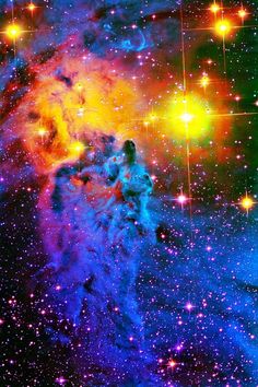 an image of a colorful space with stars and the words fox fur nebula nasa / up