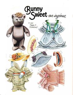 an old fashion pattern for children's clothing with teddy bears and hats on them