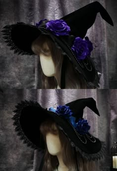 Wich Hat Ideas, Pretty Witch Outfit, Hat With A Veil, Fancy Witch Hat, Decorated Witches Hats, Which Halloween Costumes, Halloween Witch Costume For Women, Witch Hat Ideas, Witch Costumes For Women