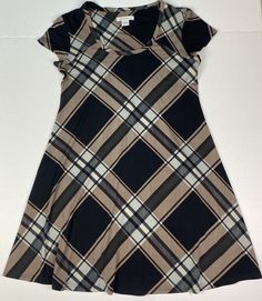 Liz Claiborne Women’s Size 8 Dress Plaid Black Tan White Polyester Spandex Knee Cutest Clothes, Denim Midi Skirt, Really Cute Outfits, Size 8 Dress, Harajuku Fashion, Plaid Dress, Fit Inspo, Dream Clothes, Black Tan