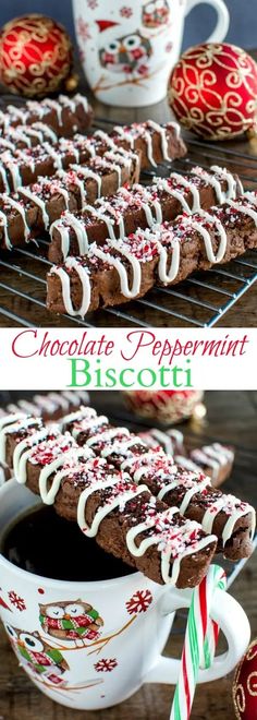 chocolate peppermint biscotti cookies on a cooling rack