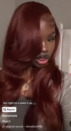 Autumn Hairstyles Black Women, Red Auburn Hair Black Women, Darkskin Dyed Hair Colors, Ginger Wig Dark Skin, Ginger Wigs For Black Women Dark Skin, Color Hair Dark Skin Women, Deep Ginger Hair Black Women, Ginger On Dark Skin Black Women, Ginger Hair On Dark Skin Black Women