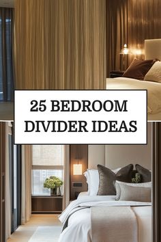 25 bedroom divider ideas overlaid on images of stylish, cozy bedroom designs separated by dividers. Room Divider As Bed Headboard, Bedroom Partitions Ideas, Separate Bedroom From Living Room, Bedroom Wall Separator, Partition Bedroom Ideas, Curtain As Partition, Room Partition Curtain Ideas, Room Separating Ideas, Dividing A Room With Curtains