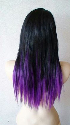 #LoveHair #Color #Black #Purple #Shatush Dark Hair Purple, Purple Hair Tips, Purple And Black Hair, Ombre Highlights, Black Hair With Highlights, Hair Color Purple, Black Ombre, Long Straight Hair, Hair Black