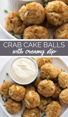 crab cake balls with creamy dip on the side