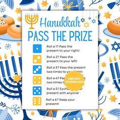 hanukkah pass the prize poster with menorah candles and dreigh