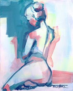 an abstract painting of a woman sitting on the ground with her hands behind her back