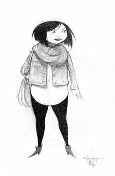 a drawing of a woman with a scarf around her neck