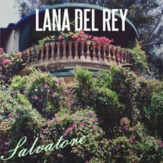 there is a balcony with flowers growing on it and the words lana del rey above it