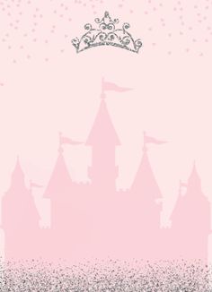 a pink princess castle with a tiara on it's head in the sky