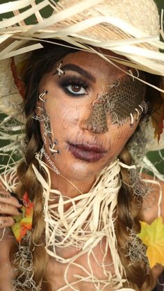 Full makeup tutorial on my youtube channel Halloween Full Face Makeup, Spooky Cowgirl Makeup, Halloween Scarecrow Makeup, Scare Crow, Creepy Scarecrow Makeup, Scary Scarecrow Makeup, Scary Cowgirl Makeup, Scary Scarecrow Costume Makeup, Scarecrow Glam Makeup