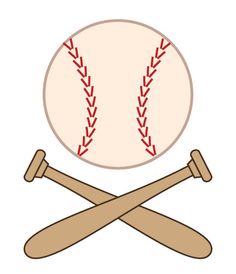 two baseball bats and a ball with red stitching on the inside are crossed in front of each other