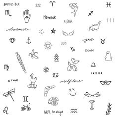 the zodiac signs and their meanings are drawn in black ink on a white paper background