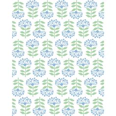 a blue and green flower pattern on a white background