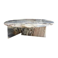 an oval marble coffee table with a metal base and two sections that are shaped to look like