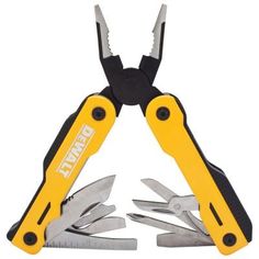 a pair of yellow pliers with black handles and two large blades on each side