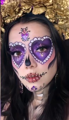 Sugar Skull Tutorial, Purple Catrina Makeup, Catarina Makeup, Sugarskulls Makeup, Easy Catrina Makeup, Simple Catrina Makeup, Half Sugar Skull Makeup, Catrina Makeup, Muertos Makeup