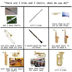 the different types of musical instruments are shown in this chart, with instructions for each instrument