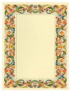 an ornate frame with flowers and leaves on the border is shown in this antique illustration