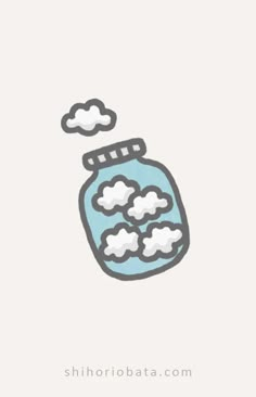 a drawing of a jar with clouds coming out of it's top and bottom