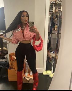 Pink And Red Outfit Black Women, Red Shirt Outfit Black Women, Red Accents Outfit, Red And Black Outfits Black Women, Red And White Outfit Black Women, Valentines Day Outfits Baddie, Christmas Outfit Ideas For Black Women