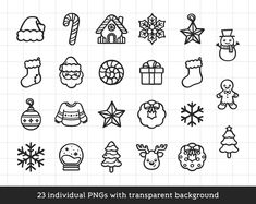 christmas icon set in black and white with the text individual pngs with transparent background