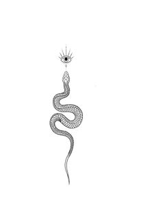 a black and white drawing of a snake with an eye on it's head