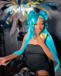 Aqua Blue Lace Front Wig, Half Up Half Down Wig Hairstyles, Baby Blue Hair, Wig Installs, Exotic Hairstyles, Color Wigs, Natural Hair Bun Styles