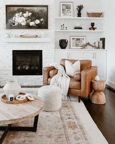 a living room filled with furniture and a fire place