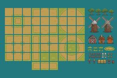 an image of a game board with windmills and other items on it, including paper cut outs