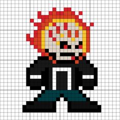 an image of a pixel art style character with red hair and black clothes, in the middle