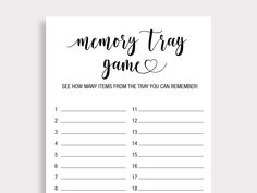 a printable memory game with the words memory try game written in cursive writing