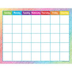 a colorful calendar with the words monday, wednesday, and friday written in rainbow colors