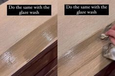 two images showing how to clean and stain wood