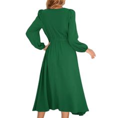 Green Bowknot Neckline A-line Elegant Midi Dress Solid Color Pleated A-line Maxi Dress, Flowy A-line Maxi Dress For Fall, Flowy A-line Pleated Midi Dress, Green A-line Midi Dress, Flowy Solid A-line Maxi Dress, Flowy A-line Maxi Dress In A Single Color, Solid Flowy A-line Maxi Dress, Green A-line Long Sleeve Dress For Fall, Green A-line Midi Dress With Pleats