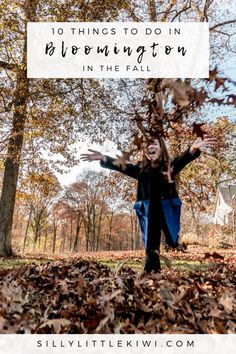 a woman throwing leaves in the air with text overlay that reads 10 things to do in richmond in the fall