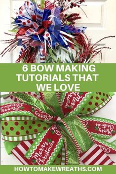 a bow that has been decorated with red, white and blue ribbons