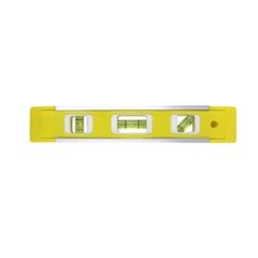 a yellow and white tape measure with two green handles