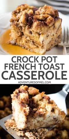 crock pot french toast casserole is an easy dessert that's ready to be eaten