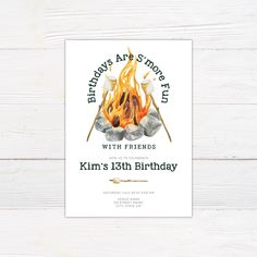 Bonfire-and-Smore_s-Invitation-Front-Thumbnail Campfire Invitations, Smores Party, Event Signs, Party Fans, Custom Koozies, Custom Thank You Cards, Event Sign, Invite Friends, Custom Party