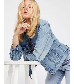 Denim Jacket Photoshoot, Levis Ex Boyfriend Trucker Jacket, Jacket Photoshoot, Photoshoot Branding, Striped Lounge Pants, Denim Editorial, Long Denim Jacket, Fashion Layout