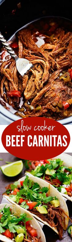 slow cooker beef carnitass with text overlay